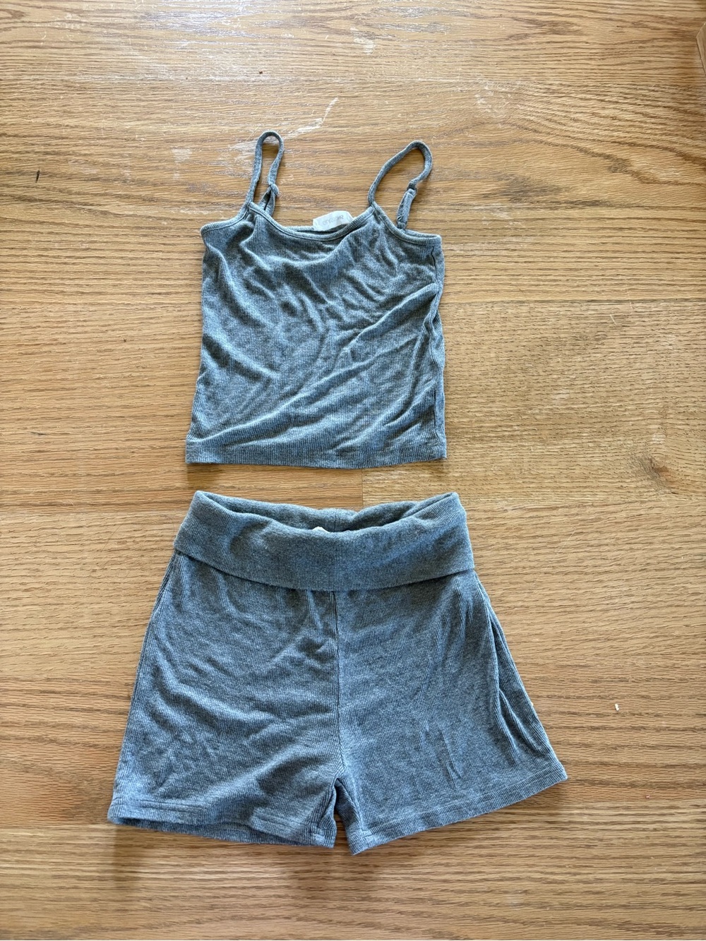Gray Ribbed Tank and Shorts Set - Picture 2 of 3